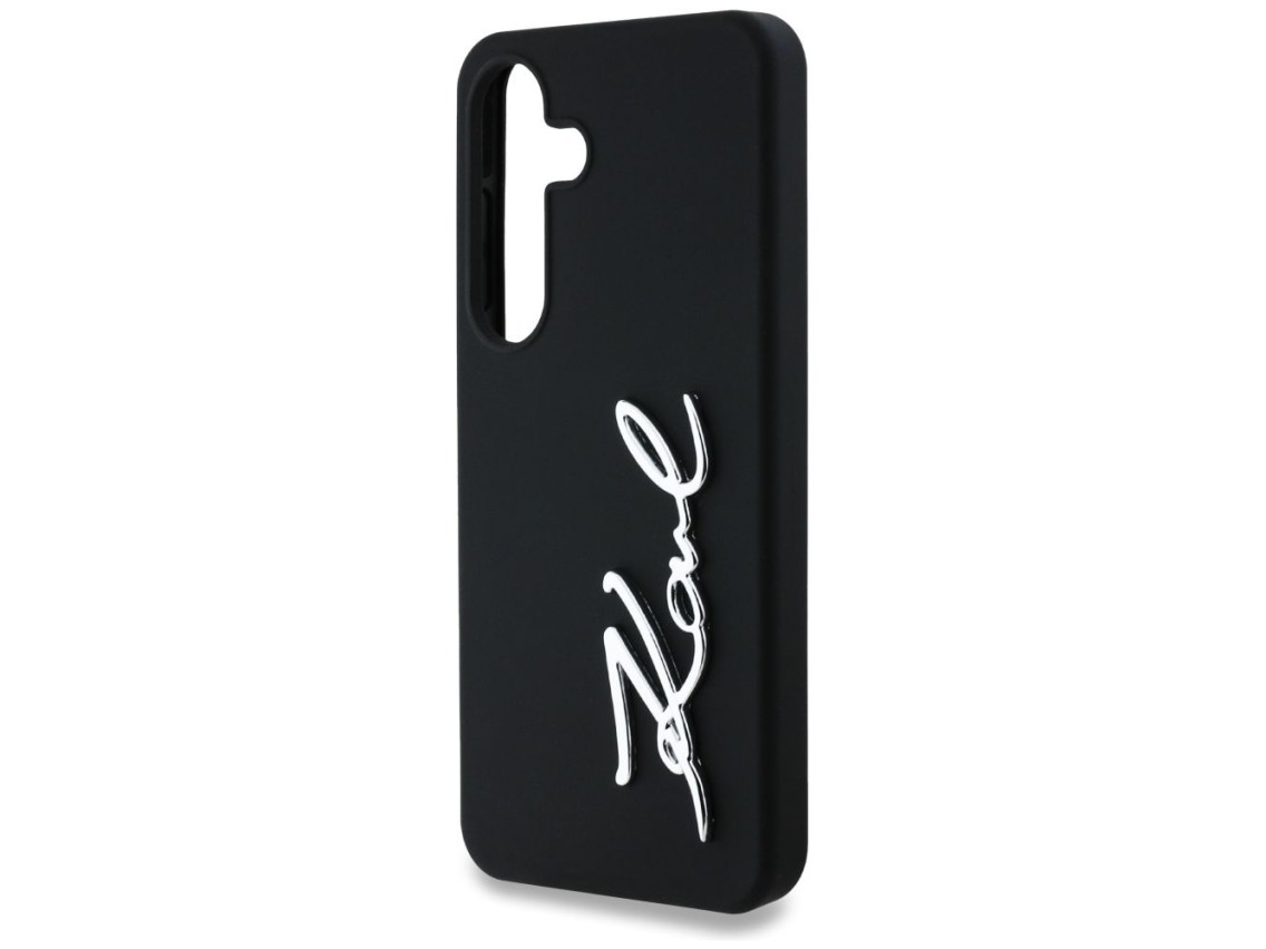 Capa para Samsung Galaxy S25 em silicone com o logotipo da assinatura de Karl Lagerfeld em metal, pr