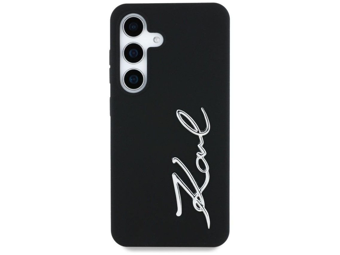 Capa para Samsung Galaxy S25 em silicone com o logotipo da assinatura de Karl Lagerfeld em metal, pr