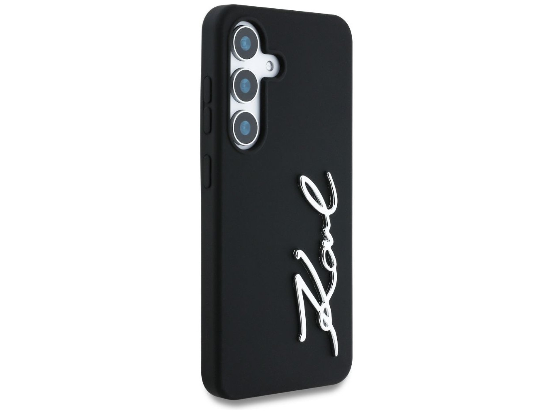 Capa para Samsung Galaxy S25 em silicone com o logotipo da assinatura de Karl Lagerfeld em metal, pr
