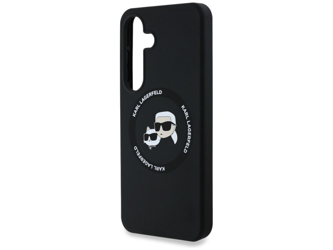 Capa para Samsung Galaxy S25 Plus preta com MagSafe, estampa Karl Lagerfeld de silicone com duas cab
