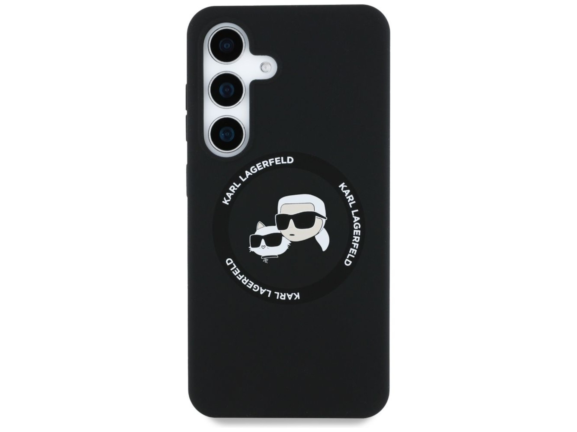 Capa para Samsung Galaxy S25 Plus preta com MagSafe, estampa Karl Lagerfeld de silicone com duas cab