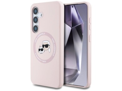 Funda rosa de silicona Karl Lagerfeld con doble cabezal y círculo MagSafe para Samsung Galaxy S25 Funda rosa de silicona Karl Lagerfeld con doble cabezal y círculo MagSafe para Samsung Galaxy S25