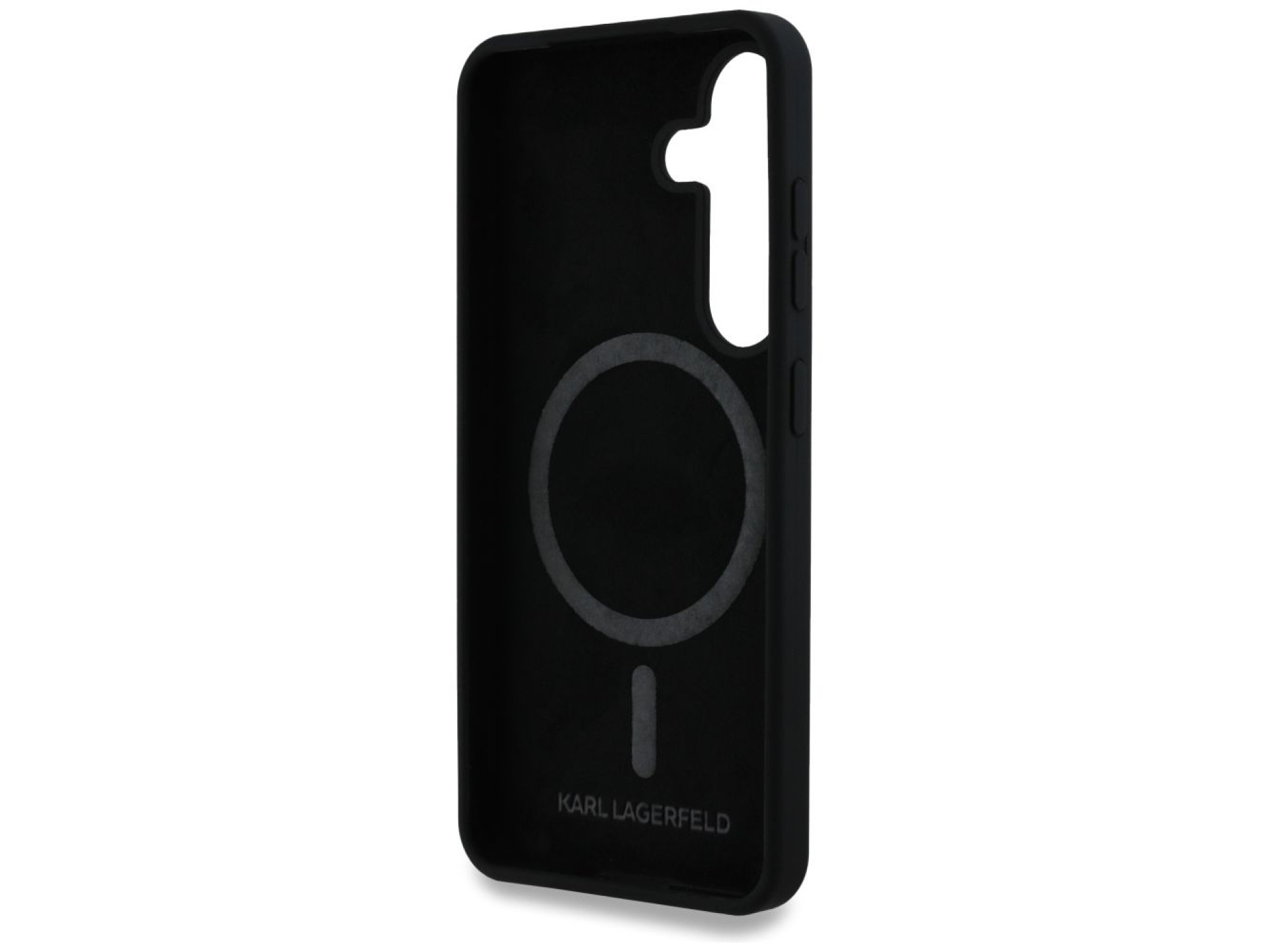 Capa para Samsung Galaxy S25 Plus preta com MagSafe, estampa Karl Lagerfeld de silicone com duas cab