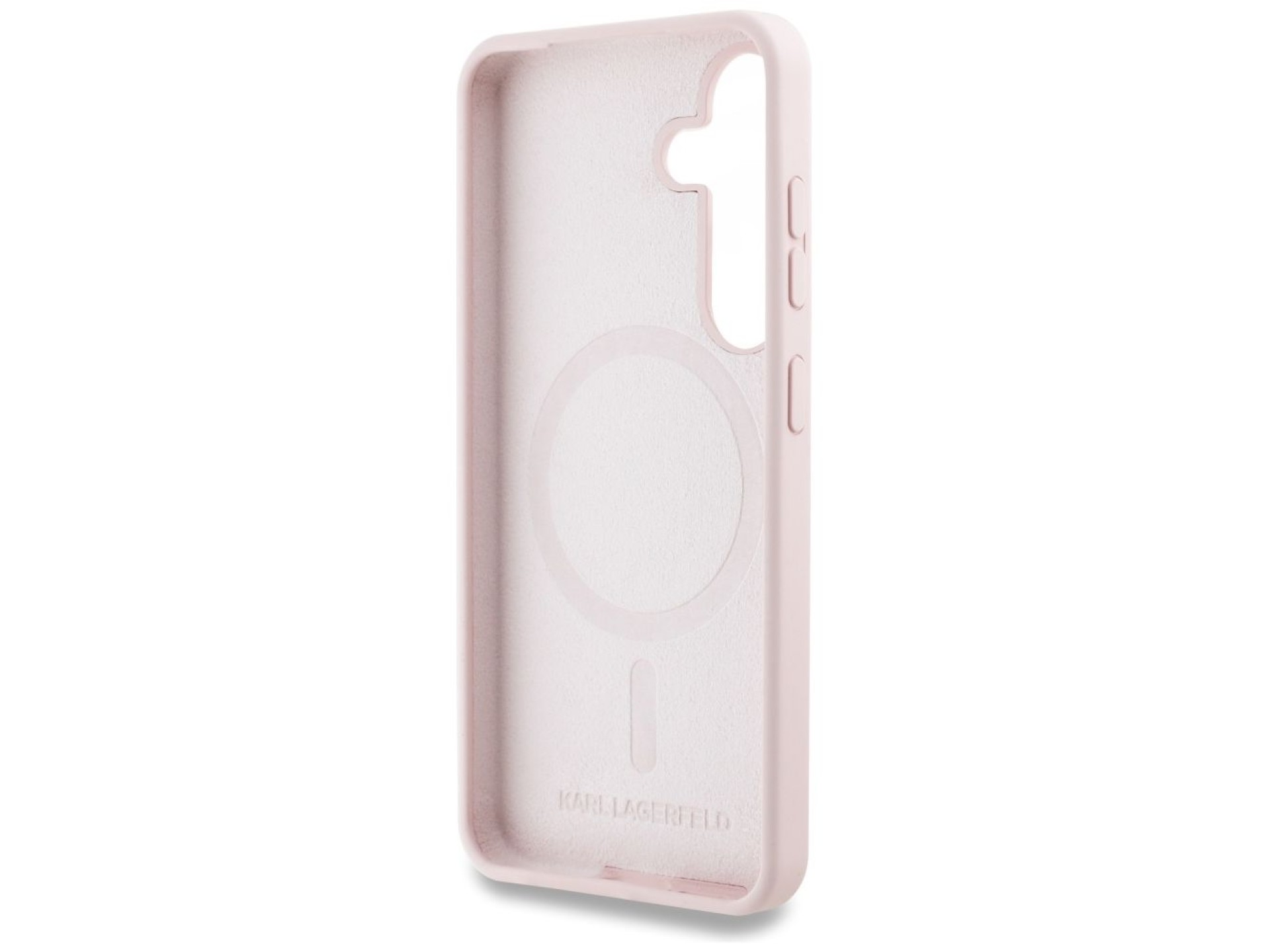 Capa para Samsung Galaxy S25 Plus rosa com estampa de Karl Lagerfeld em silicone, com duas cabeças e