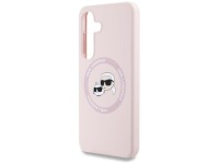 Capa para Samsung Galaxy S25 Plus rosa com estampa de Karl Lagerfeld em silicone, com duas cabeças e Capa para Samsung Galaxy S25 Plus rosa com estampa de Karl Lagerfeld em silicone, com duas cabeças e