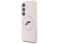 Capa para Samsung Galaxy S25 Plus rosa com estampa de Karl Lagerfeld em silicone, com duas cabeças e Capa para Samsung Galaxy S25 Plus rosa com estampa de Karl Lagerfeld em silicone, com duas cabeças e