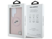 Capa para Samsung Galaxy S25 Ultra rosa com estampa de Karl Lagerfeld em silicone, com duas cabeças Capa para Samsung Galaxy S25 Ultra rosa com estampa de Karl Lagerfeld em silicone, com duas cabeças