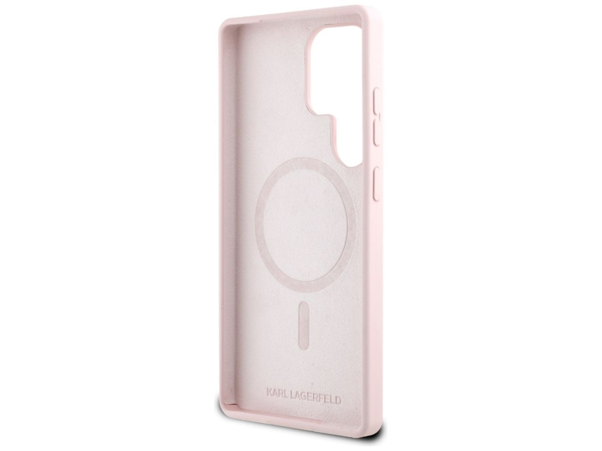 Capa para Samsung Galaxy S25 Ultra rosa com estampa de Karl Lagerfeld em silicone, com duas cabeças
