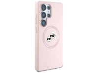 Capa para Samsung Galaxy S25 Ultra rosa com estampa de Karl Lagerfeld em silicone, com duas cabeças Capa para Samsung Galaxy S25 Ultra rosa com estampa de Karl Lagerfeld em silicone, com duas cabeças