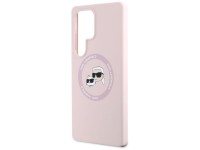 Capa para Samsung Galaxy S25 Ultra rosa com estampa de Karl Lagerfeld em silicone, com duas cabeças Capa para Samsung Galaxy S25 Ultra rosa com estampa de Karl Lagerfeld em silicone, com duas cabeças