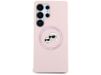 Capa para Samsung Galaxy S25 Ultra rosa com estampa de Karl Lagerfeld em silicone, com duas cabeças Capa para Samsung Galaxy S25 Ultra rosa com estampa de Karl Lagerfeld em silicone, com duas cabeças