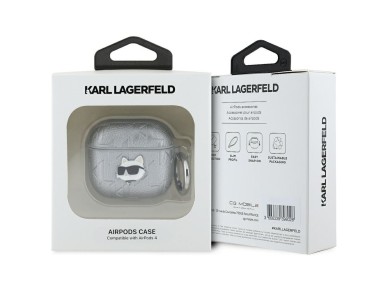 Karl Lagerfeld Monogram Choupette Head case for AirPods 4 - silver