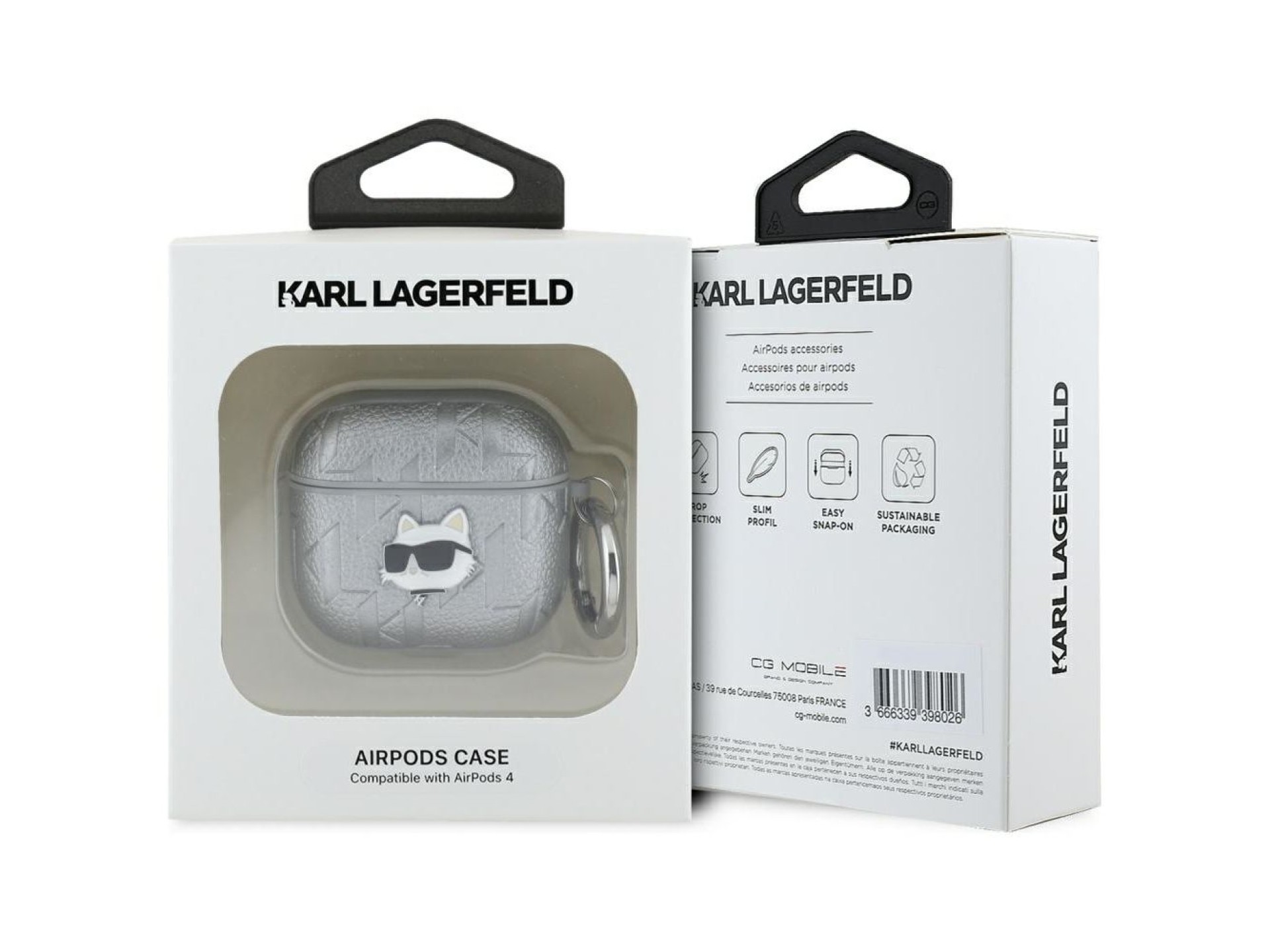 Capa para AirPods 4 com monograma Choupette de Karl Lagerfeld - prata