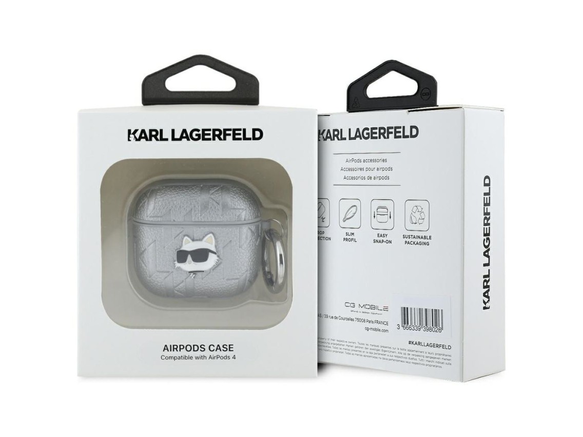 Capa para AirPods 4 com monograma Choupette de Karl Lagerfeld - prata