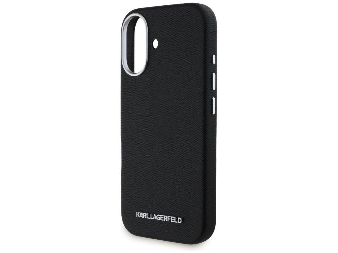 Funda Karl Lagerfeld Saffiano con logotipo metálico alargado y envoltura completa para iPhone 16 - N