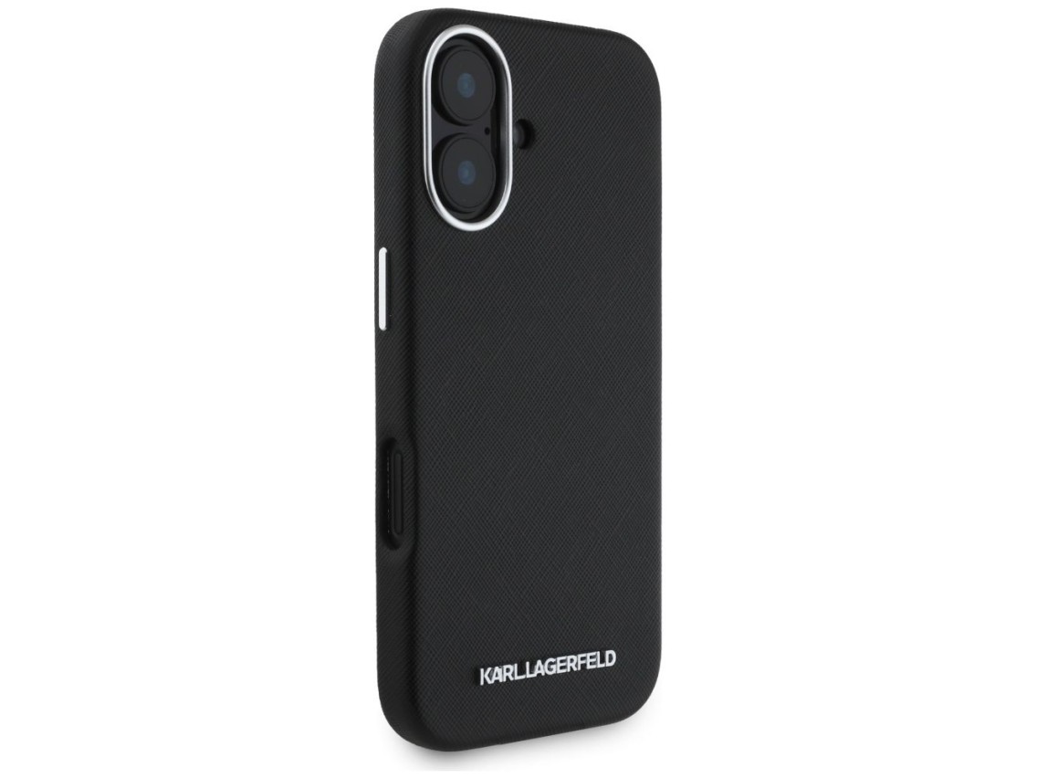 Funda Karl Lagerfeld Saffiano con logotipo metálico alargado y envoltura completa para iPhone 16 - N