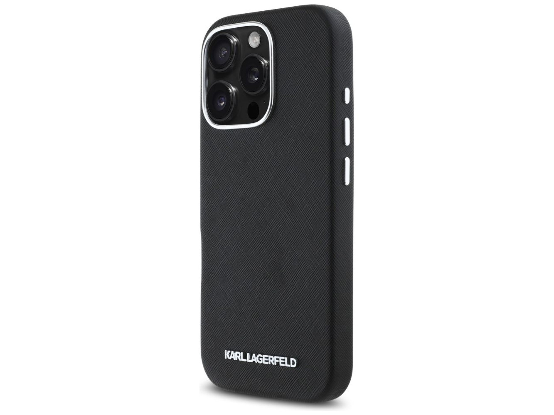 Capa Karl Lagerfeld Saffiano com Logo Metálico Alongado e Envolvente para iPhone 16 Pro com MagSafe