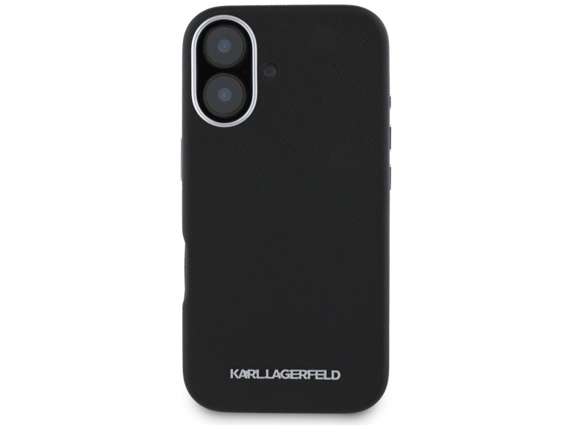 Funda Karl Lagerfeld Saffiano con logotipo metálico alargado y envoltura completa para iPhone 16 - N
