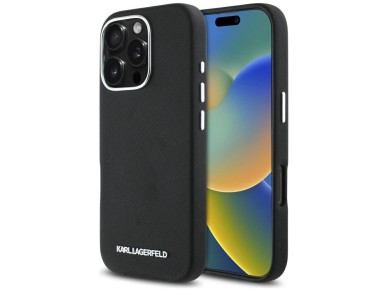 Karl Lagerfeld Saffiano Full Wrapped Elongated Metal Logo MagSafe iPhone 16 Pro Case - Black Karl Lagerfeld Saffiano Full Wrapped Elongated Metal Logo MagSafe iPhone 16 Pro Case - Black