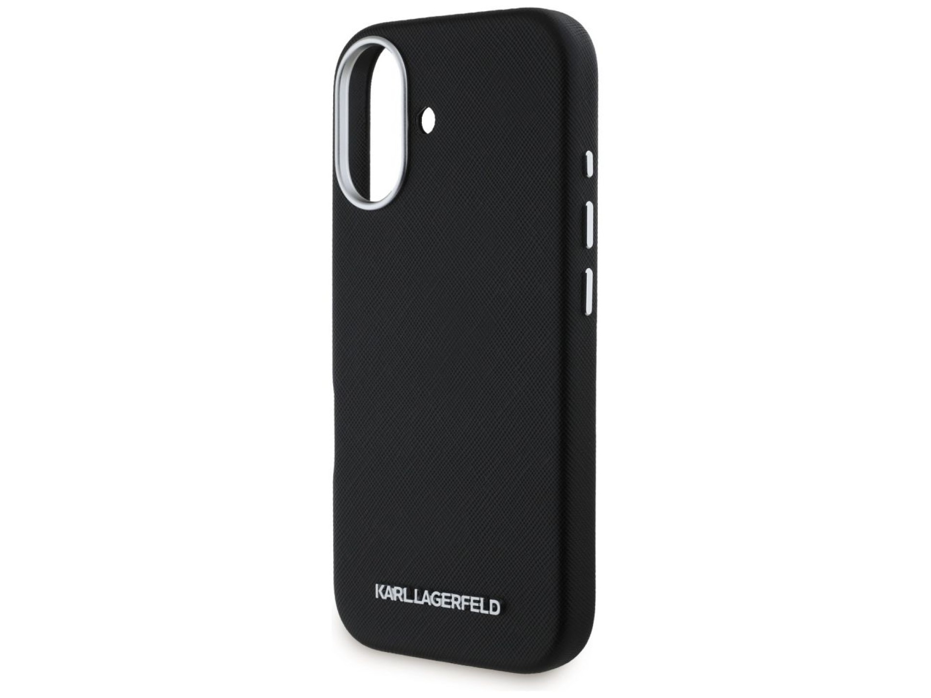 Funda Karl Lagerfeld Saffiano con logotipo metálico alargado y envoltura completa para iPhone 16 - N