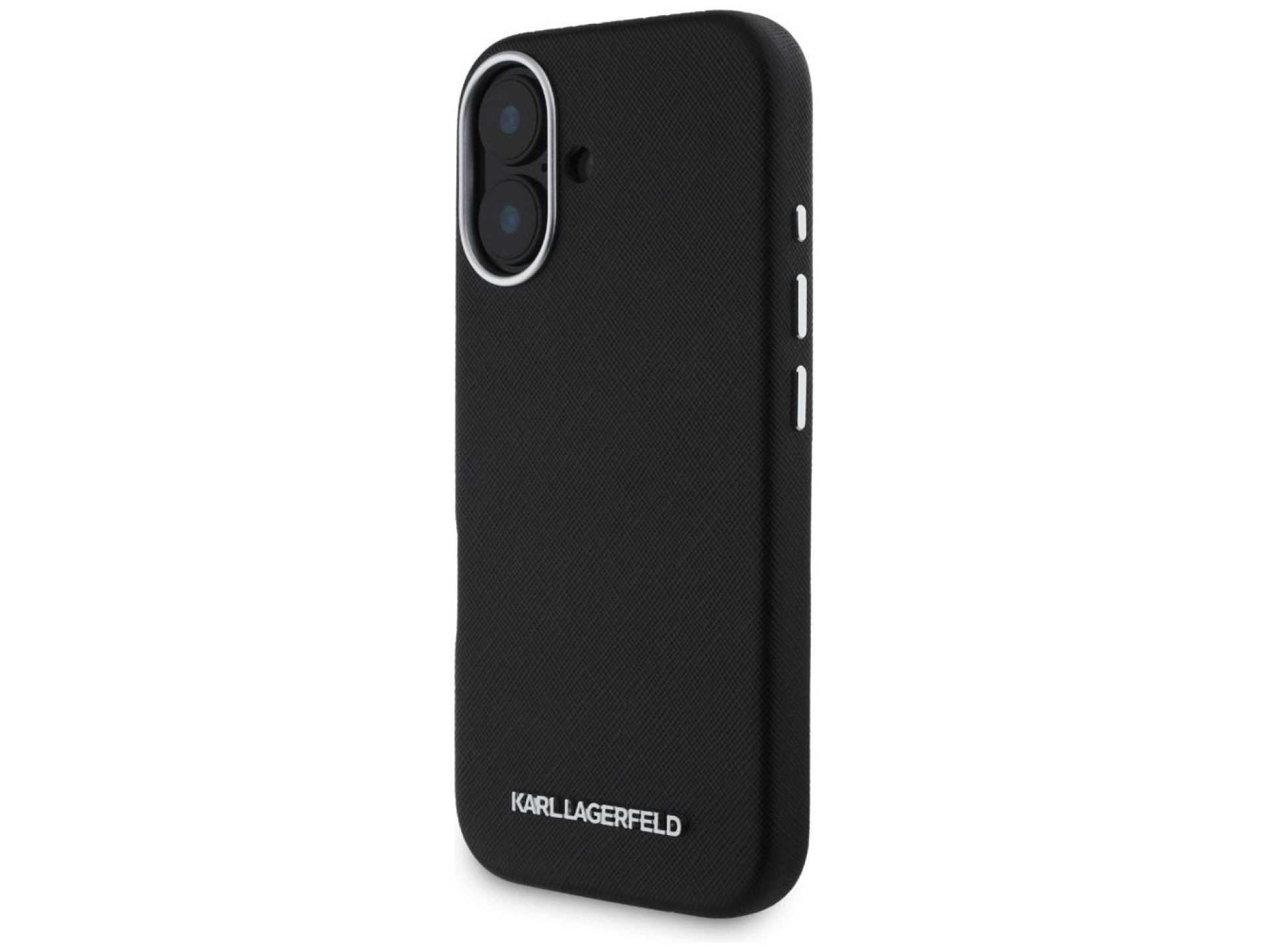 Funda Karl Lagerfeld Saffiano con logotipo metálico alargado y envoltura completa para iPhone 16 - N
