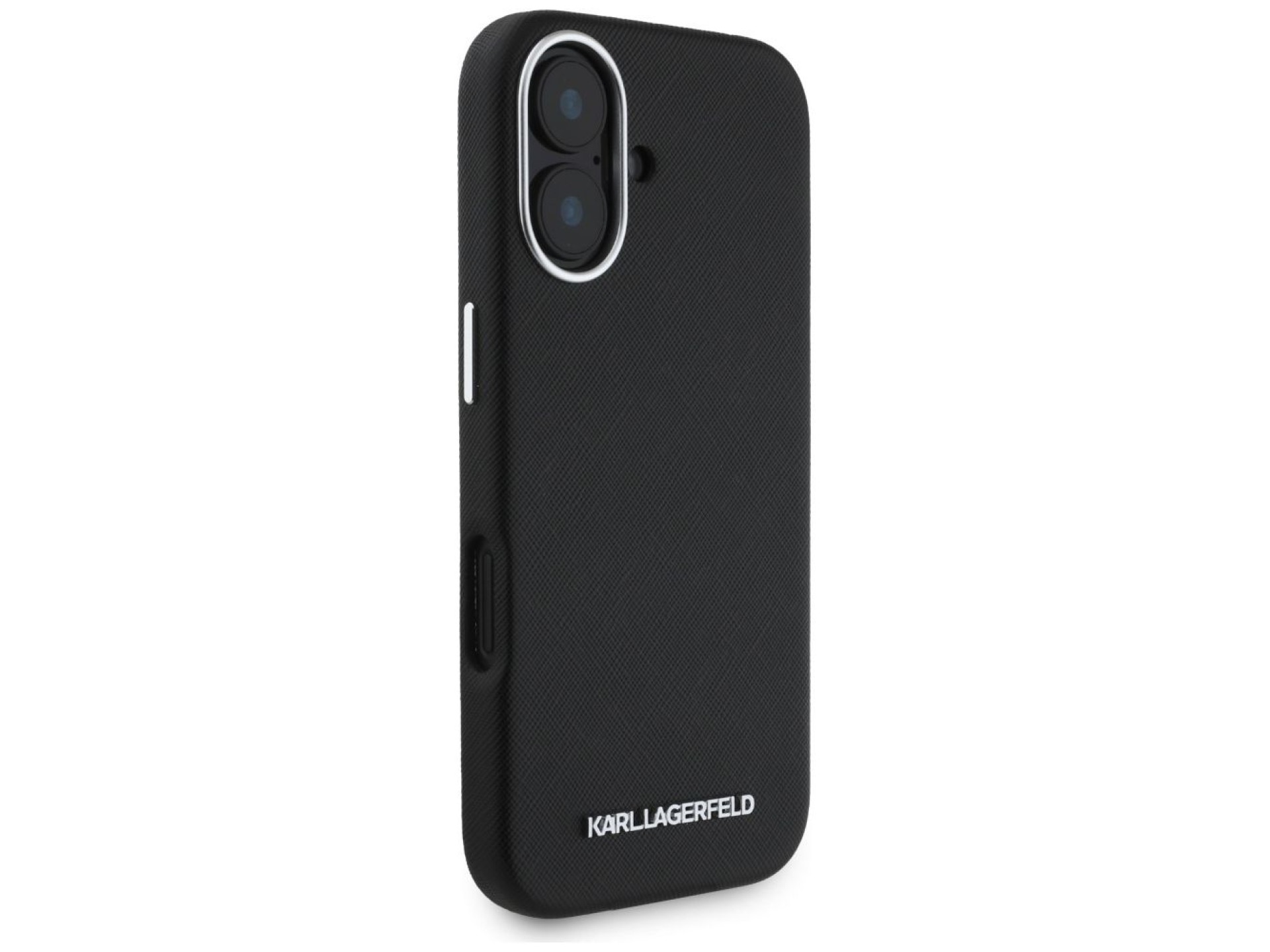 Funda Karl Lagerfeld Saffiano con logotipo metálico alargado y envoltura completa para iPhone 16 - N
