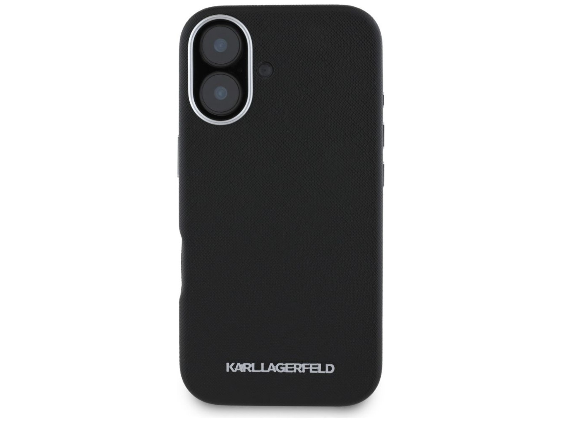 Funda Karl Lagerfeld Saffiano con logotipo metálico alargado y envoltura completa para iPhone 16 - N