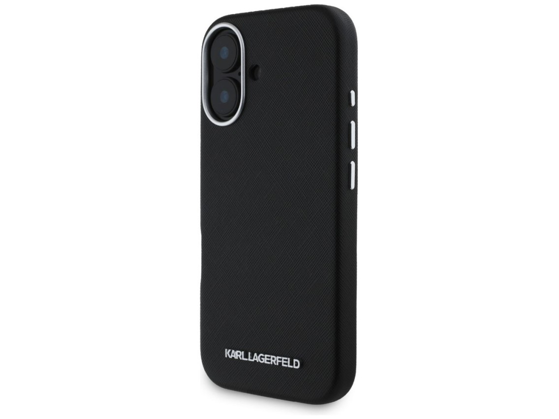 Funda Karl Lagerfeld Saffiano con logotipo metálico alargado y envoltura completa para iPhone 16 - N