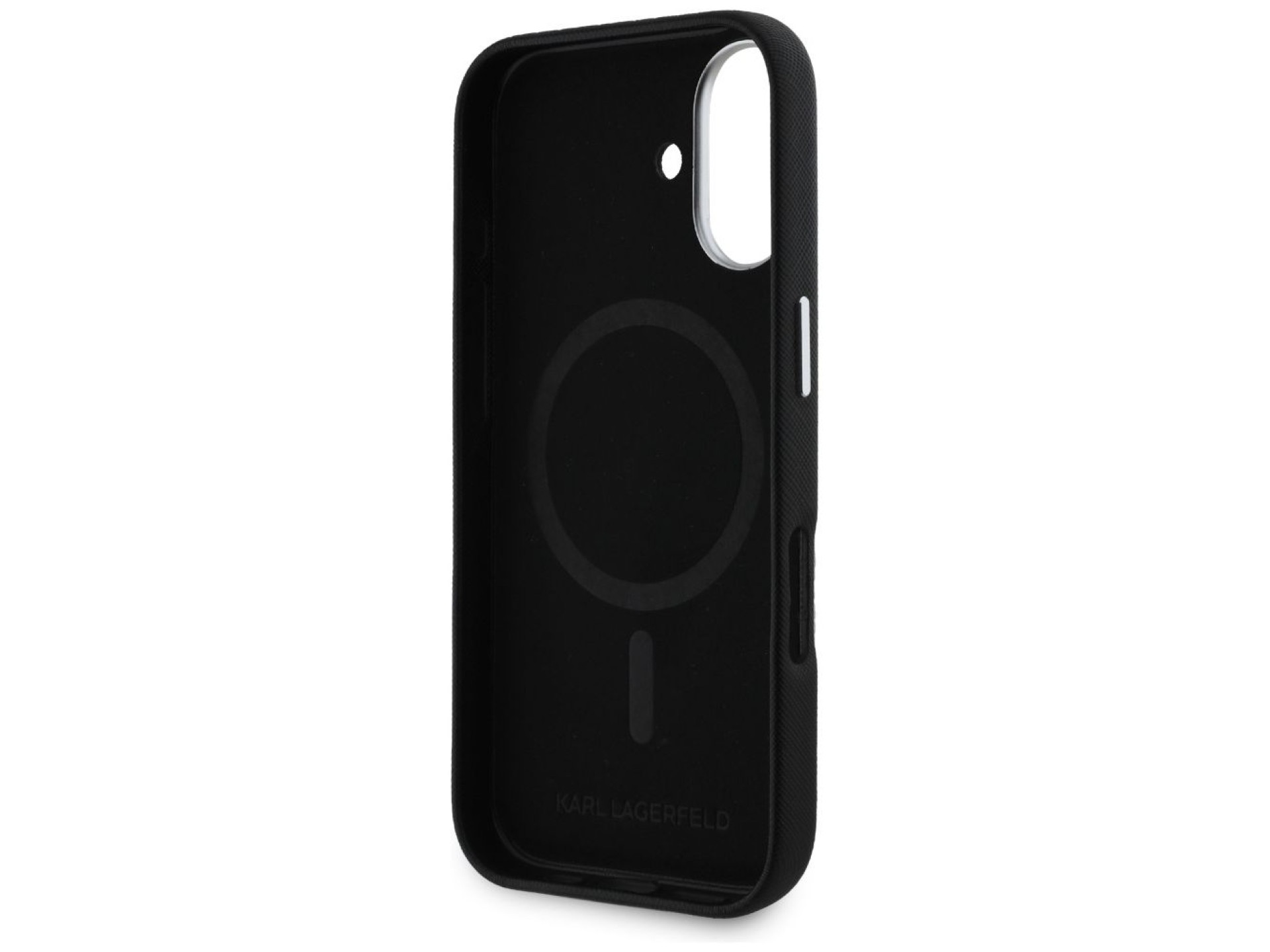 Funda Karl Lagerfeld Saffiano con logotipo metálico alargado y envoltura completa para iPhone 16 - N