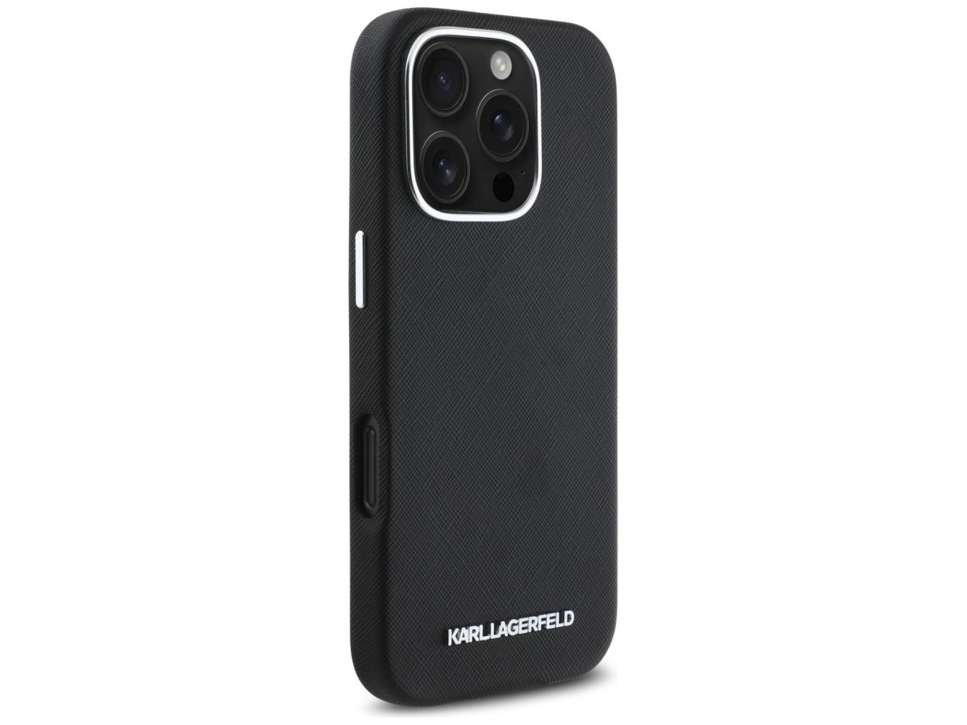 Capa Karl Lagerfeld Saffiano com Logo Metálico Alongado e Envolvente para iPhone 16 Pro com MagSafe