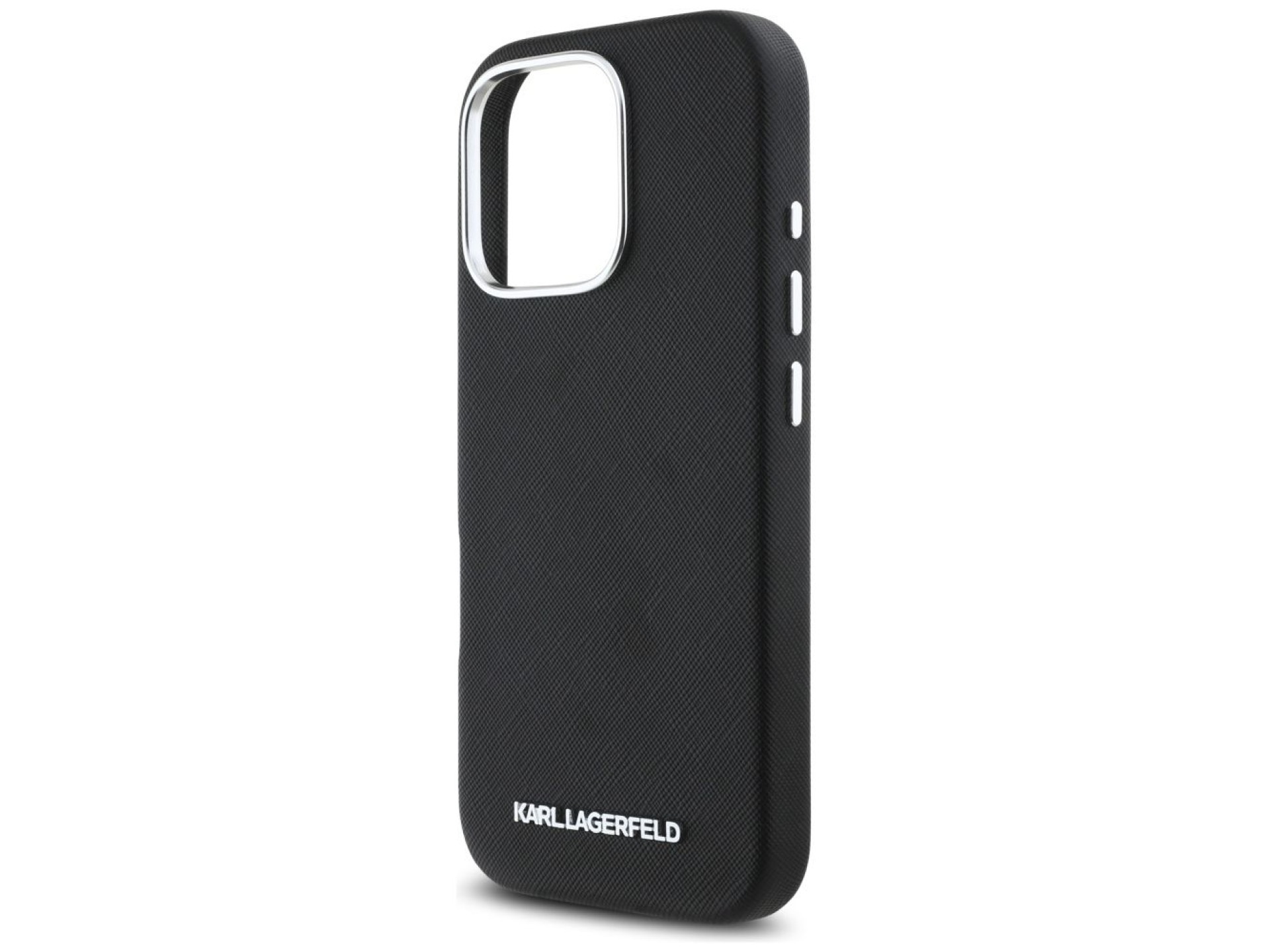 Capa MagSafe Karl Lagerfeld Saffiano com Logo Metálico Alongado para iPhone 16 Pro Max - Preta