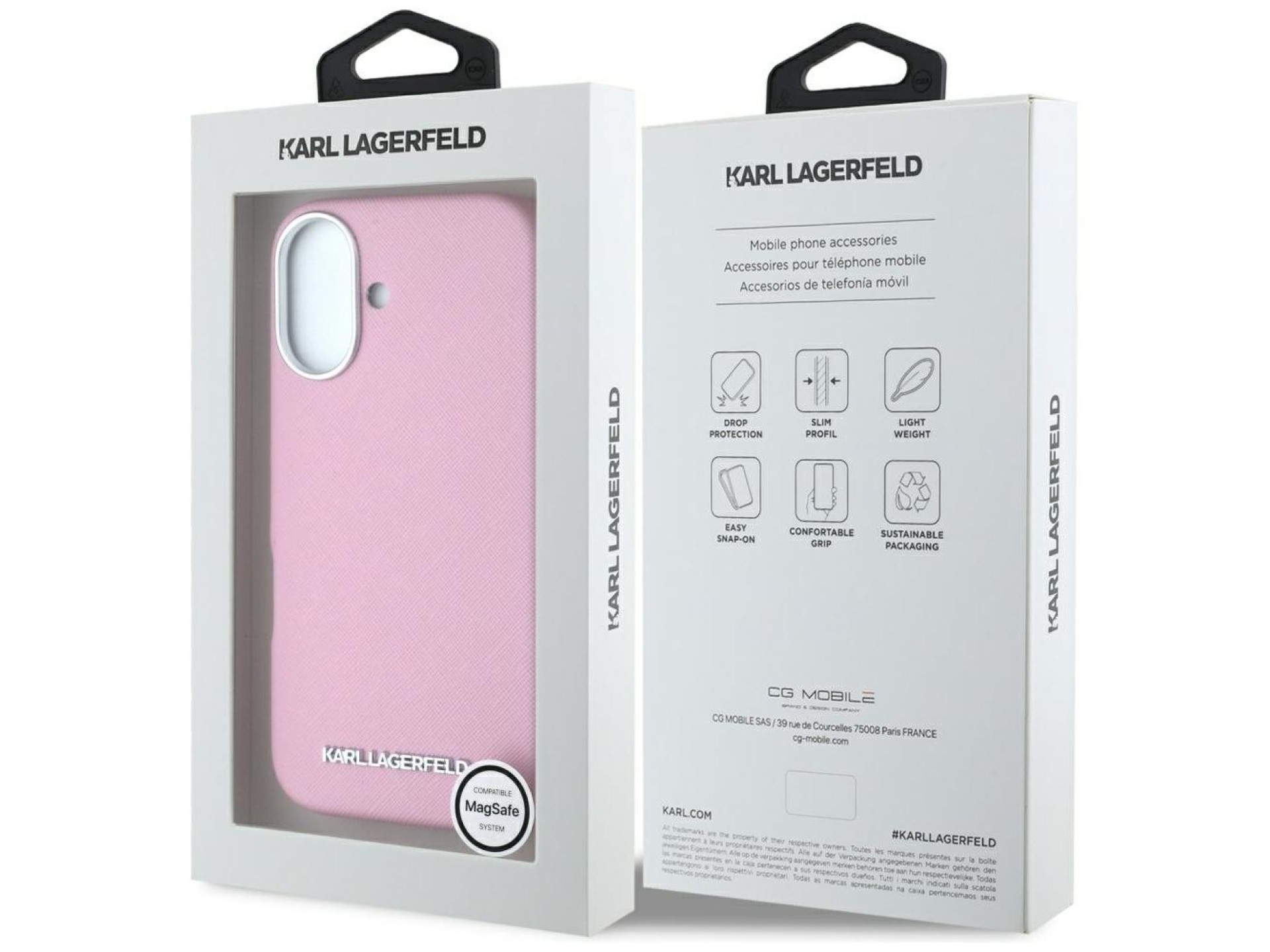Capa para iPhone 16 Karl Lagerfeld Saffiano com Logo Metálico Alongado e Envolvente - Rosa
