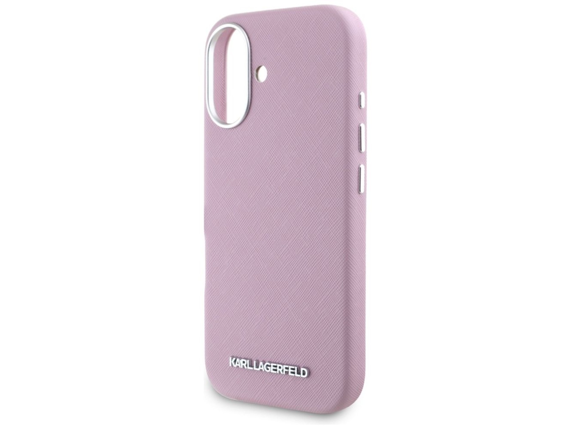 Capa para iPhone 16 Karl Lagerfeld Saffiano com Logo Metálico Alongado e Envolvente - Rosa