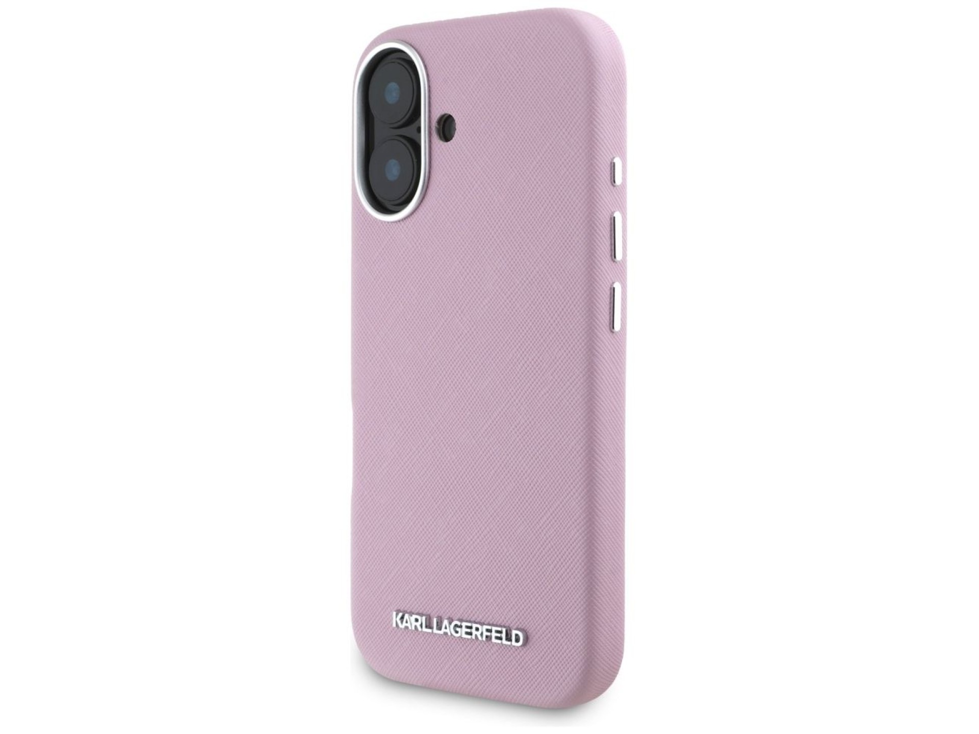 Capa para iPhone 16 Karl Lagerfeld Saffiano com Logo Metálico Alongado e Envolvente - Rosa