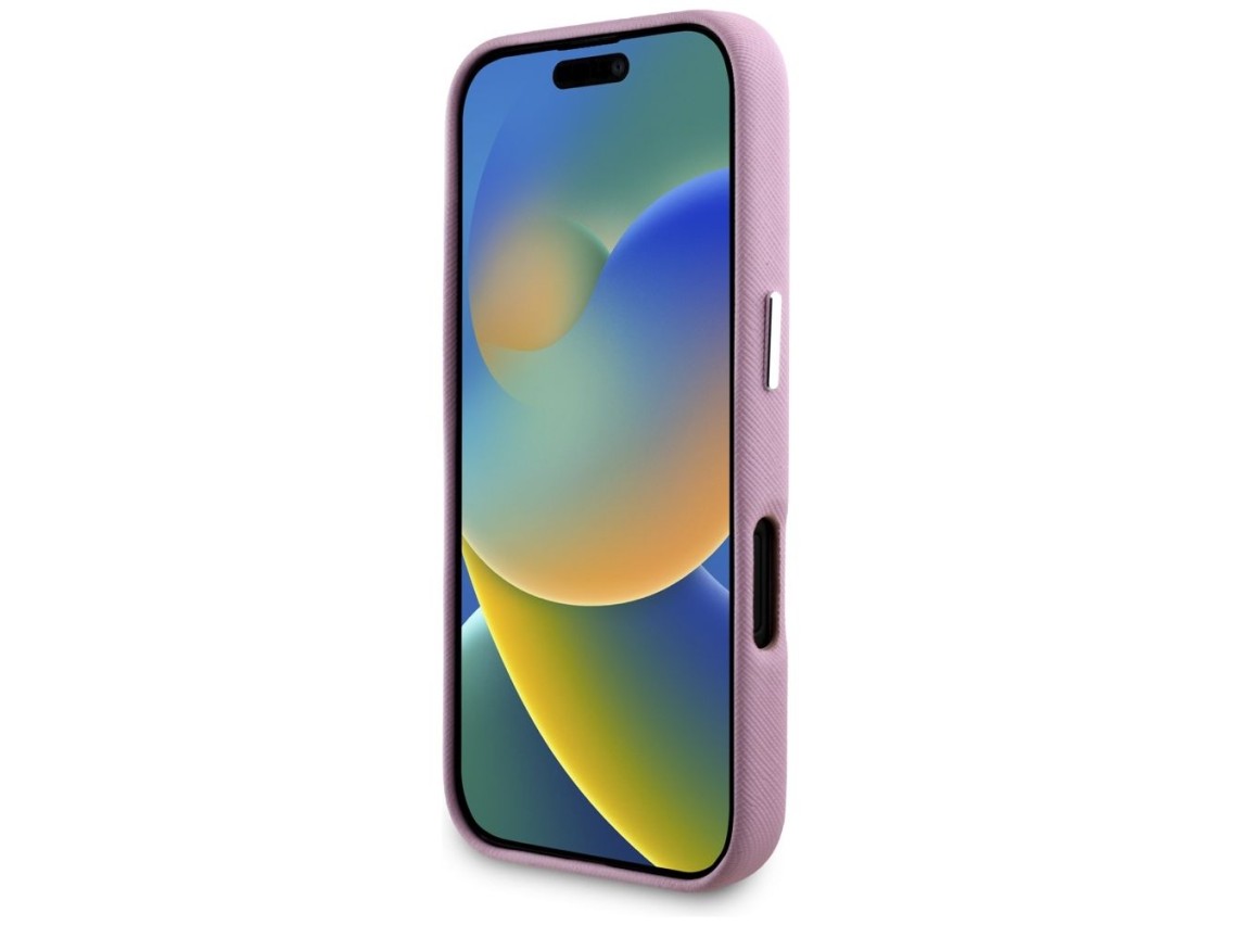 Capa para iPhone 16 Karl Lagerfeld Saffiano com Logo Metálico Alongado e Envolvente - Rosa