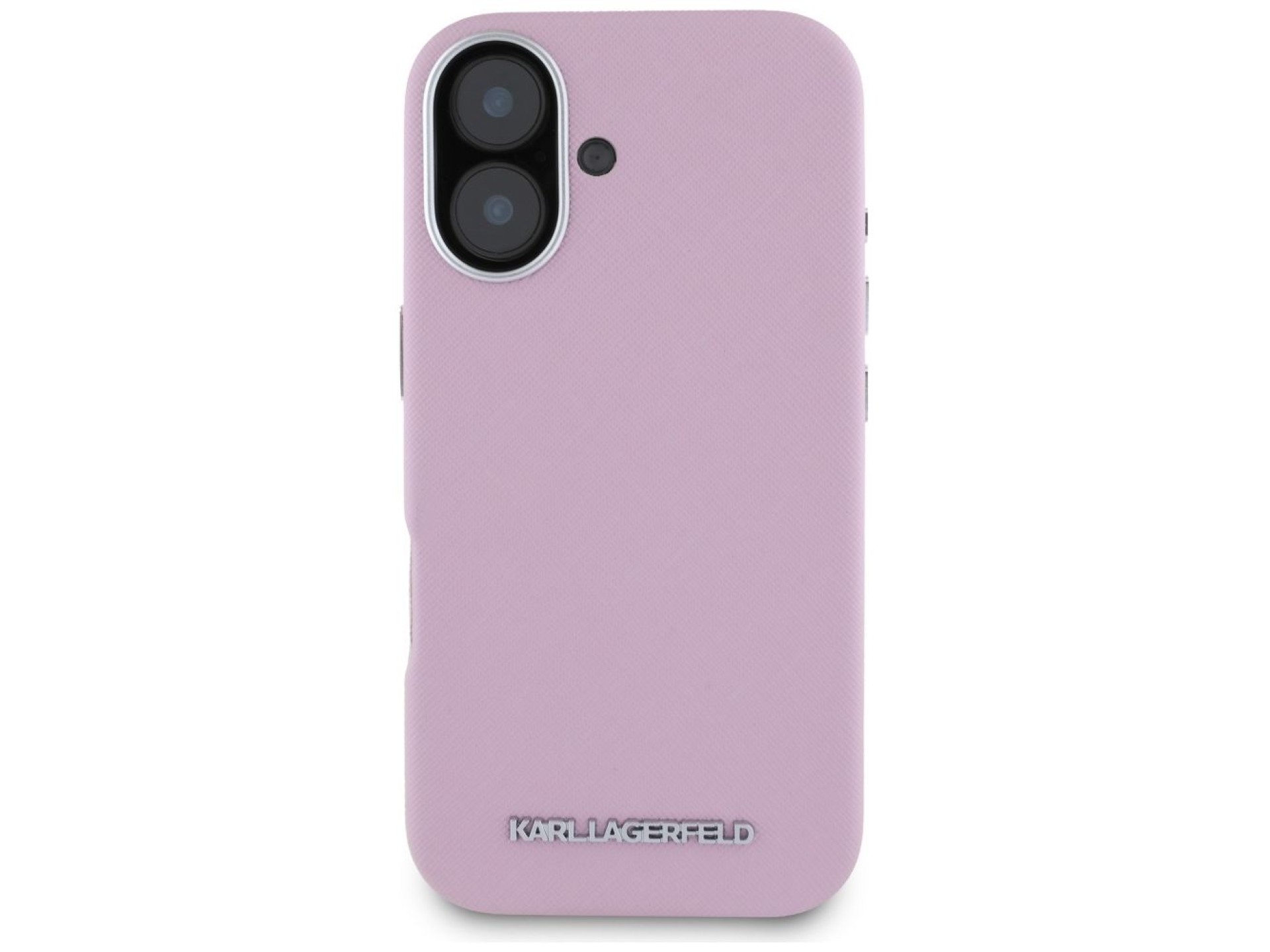 Capa para iPhone 16 Karl Lagerfeld Saffiano com Logo Metálico Alongado e Envolvente - Rosa