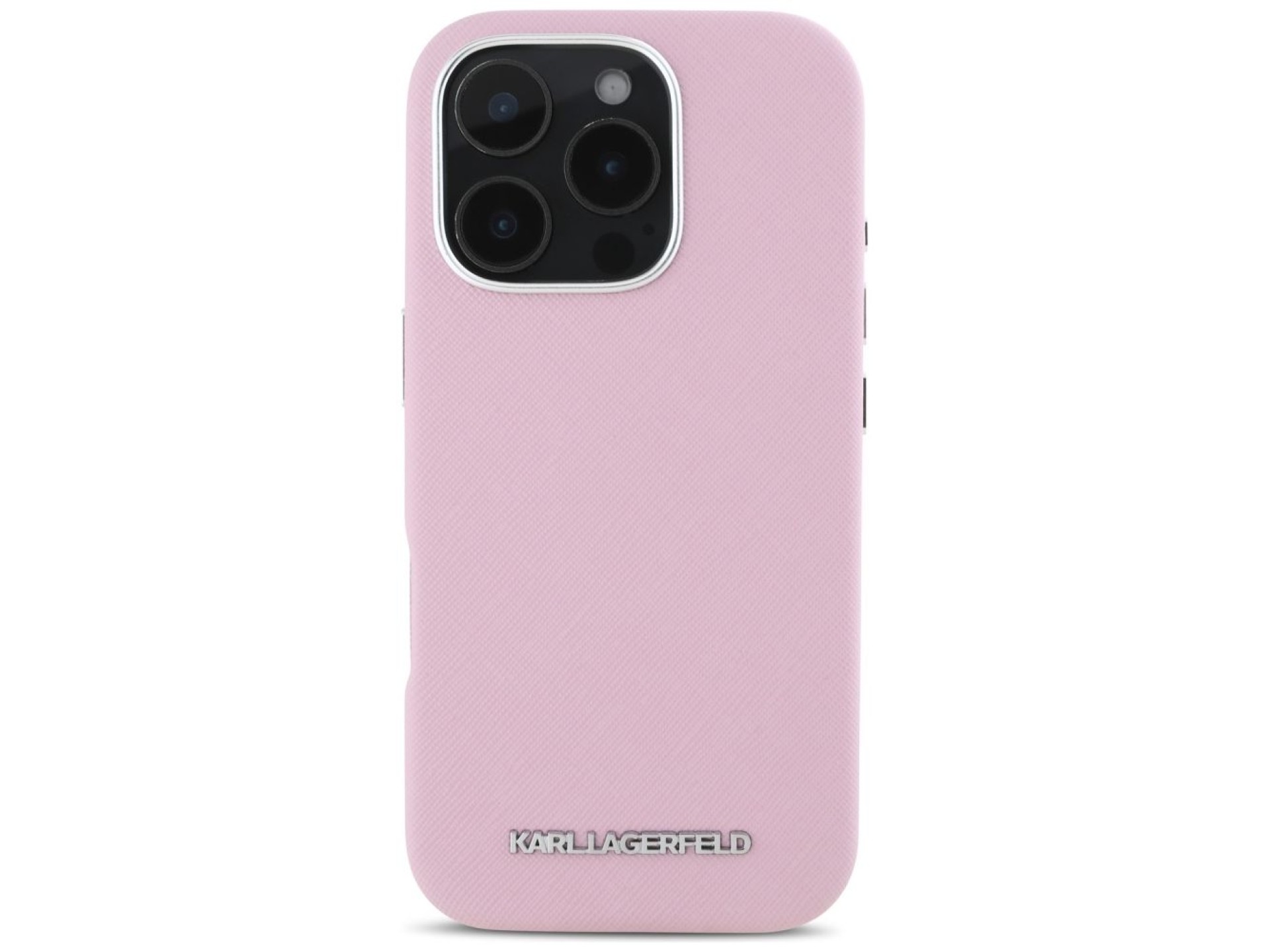 Karl Lagerfeld Saffiano Full Wrapped Elongated Metal Logo MagSafe iPhone 16 Pro Case - Pink