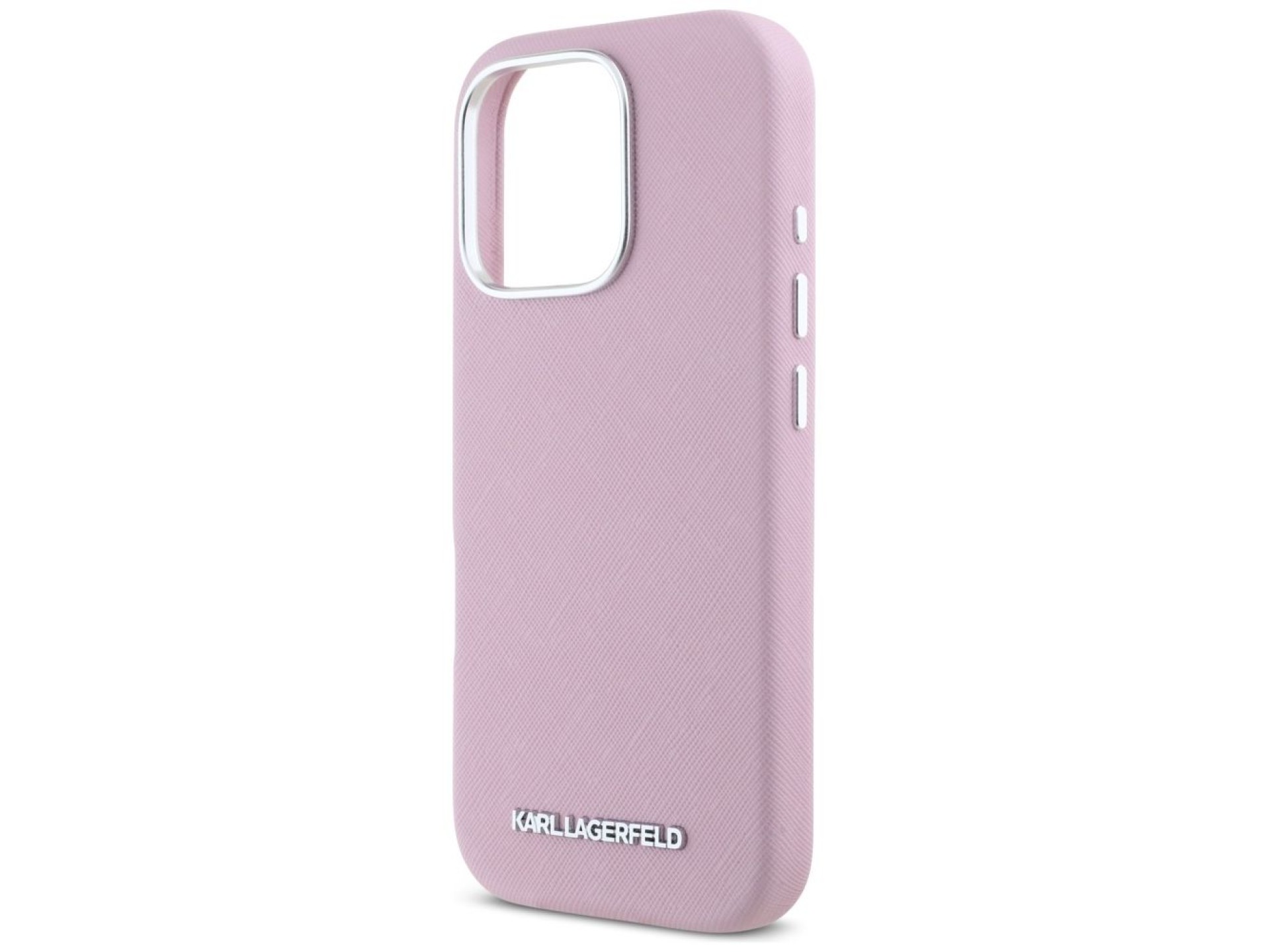 Karl Lagerfeld Saffiano Full Wrapped Elongated Metal Logo MagSafe iPhone 16 Pro Case - Pink