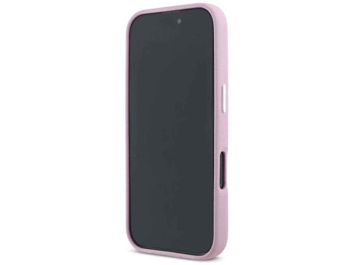 Karl Lagerfeld Saffiano Full Wrapped Elongated Metal Logo MagSafe iPhone 16 Pro Case - Pink
