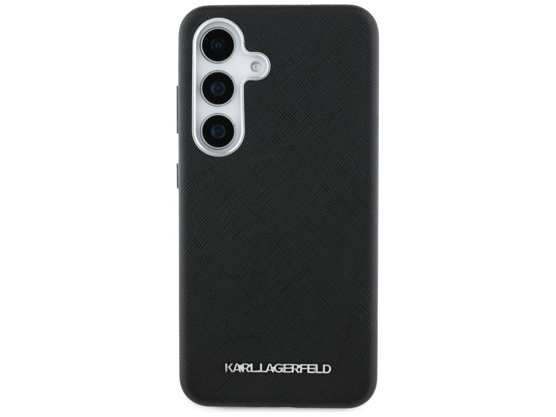 Karl Lagerfeld Saffiano Full Wrapped Elongated Metal Logo MagSafe Case for Samsung Galaxy S25 - Blac