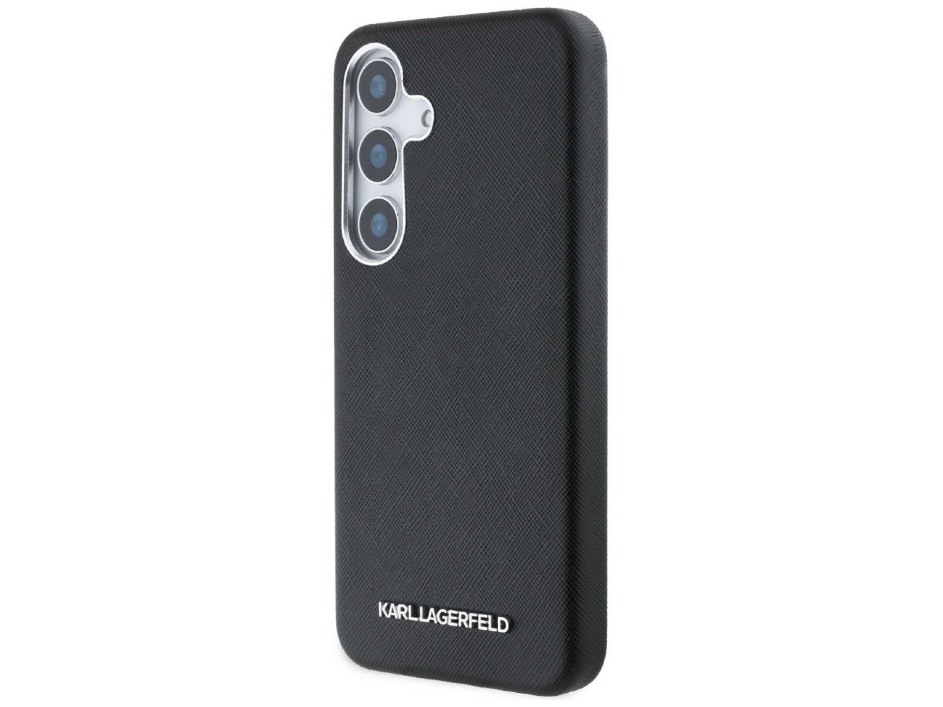 Karl Lagerfeld Saffiano Full Wrapped Elongated Metal Logo MagSafe Case for Samsung Galaxy S25 - Blac