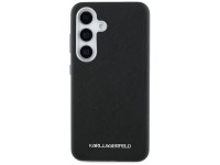 Karl Lagerfeld Saffiano Full Wrapped Elongated Metal Logo MagSafe Case for Samsung Galaxy S25 - Blac