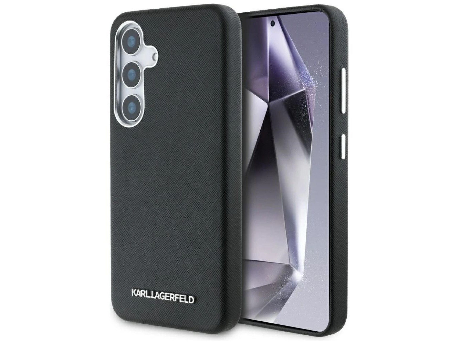 Karl Lagerfeld Saffiano Full Wrapped Elongated Metal Logo MagSafe Case for Samsung Galaxy S25 - Blac