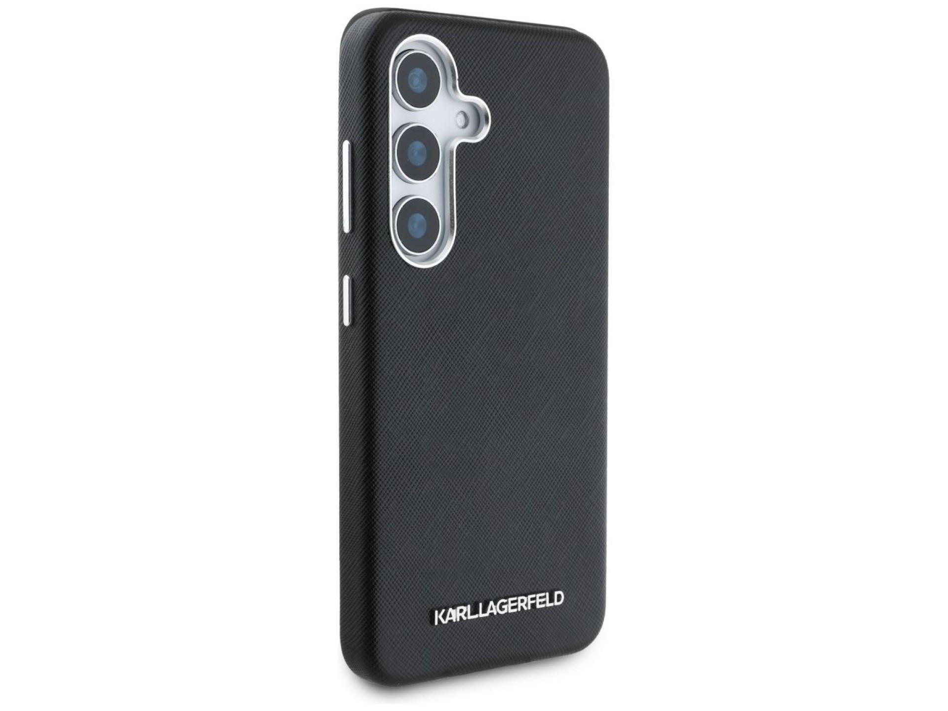 Karl Lagerfeld Saffiano Full Wrapped Elongated Metal Logo MagSafe Case for Samsung Galaxy S25 - Blac
