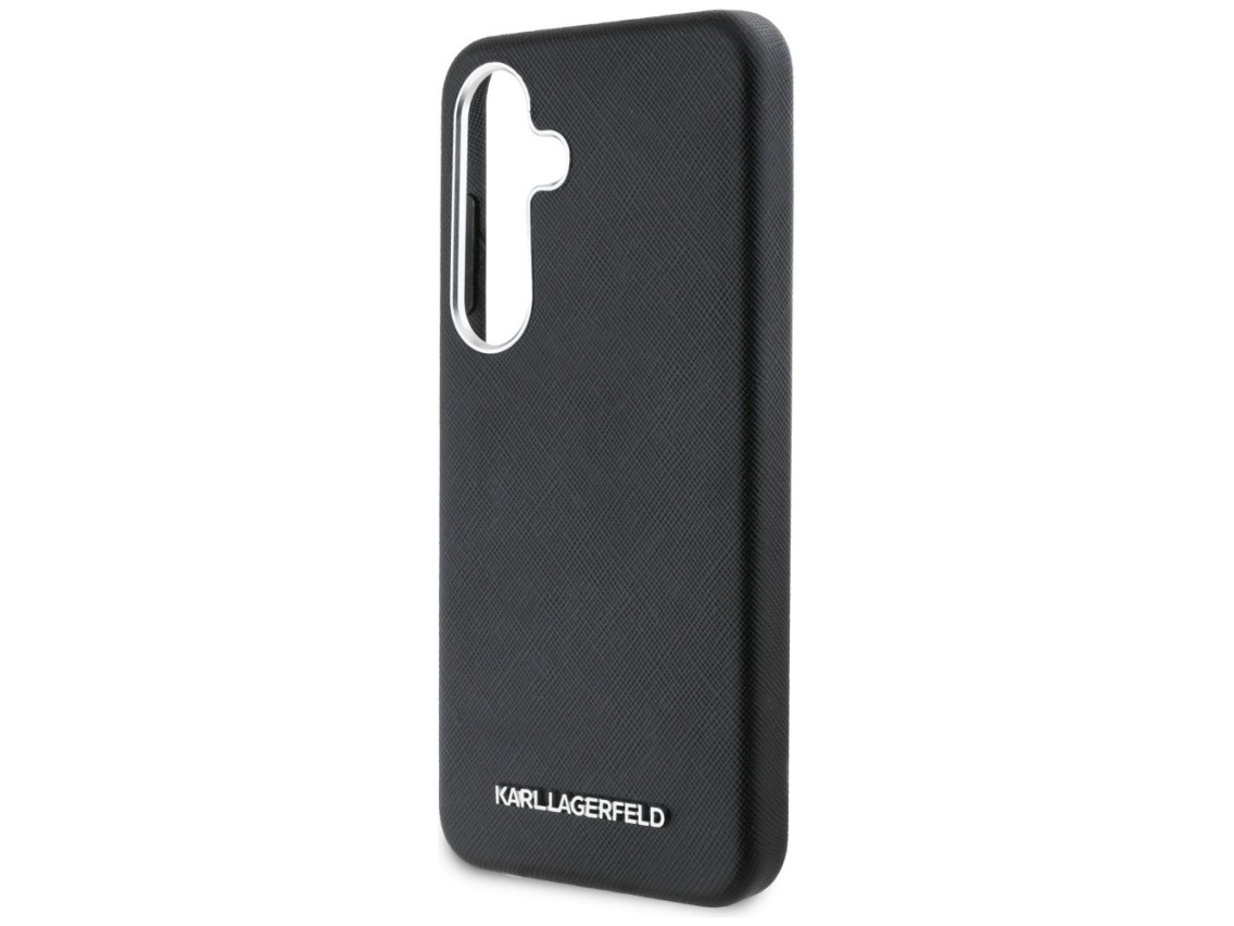 Karl Lagerfeld Saffiano Full Wrapped Elongated Metal Logo MagSafe Case for Samsung Galaxy S25 - Blac