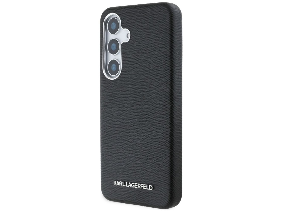 Capa MagSafe Karl Lagerfeld Saffiano com Logo Metálico Alongado para Samsung Galaxy S25+ - Preta