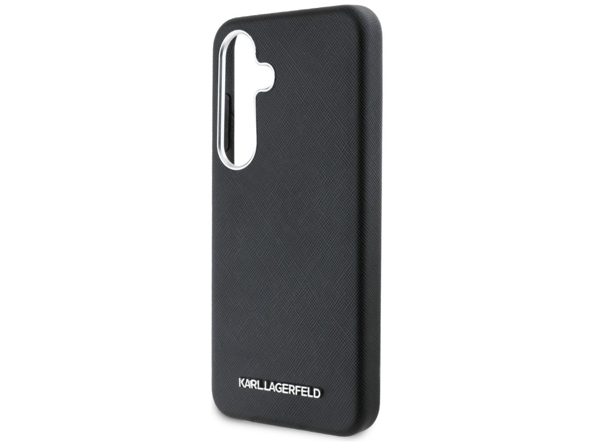 Capa MagSafe Karl Lagerfeld Saffiano com Logo Metálico Alongado para Samsung Galaxy S25+ - Preta