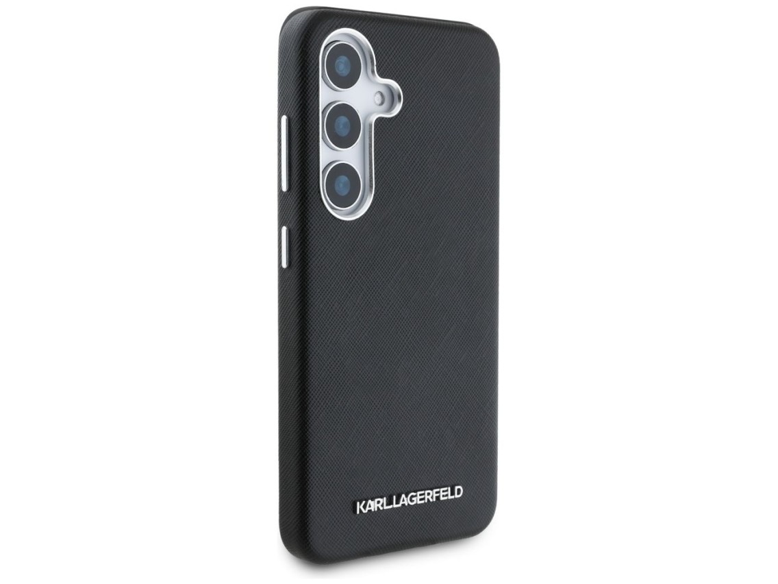 Capa MagSafe Karl Lagerfeld Saffiano com Logo Metálico Alongado para Samsung Galaxy S25+ - Preta