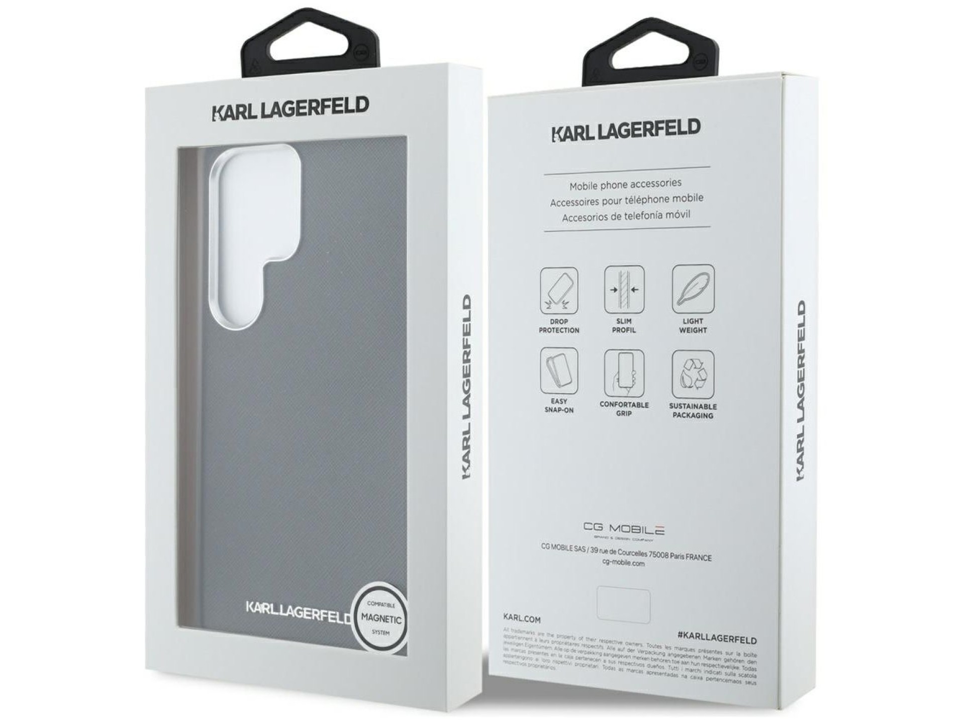 Capa MagSafe Karl Lagerfeld Saffiano com Logo Metálico Alongado para Samsung Galaxy S25 Ultra - Pret