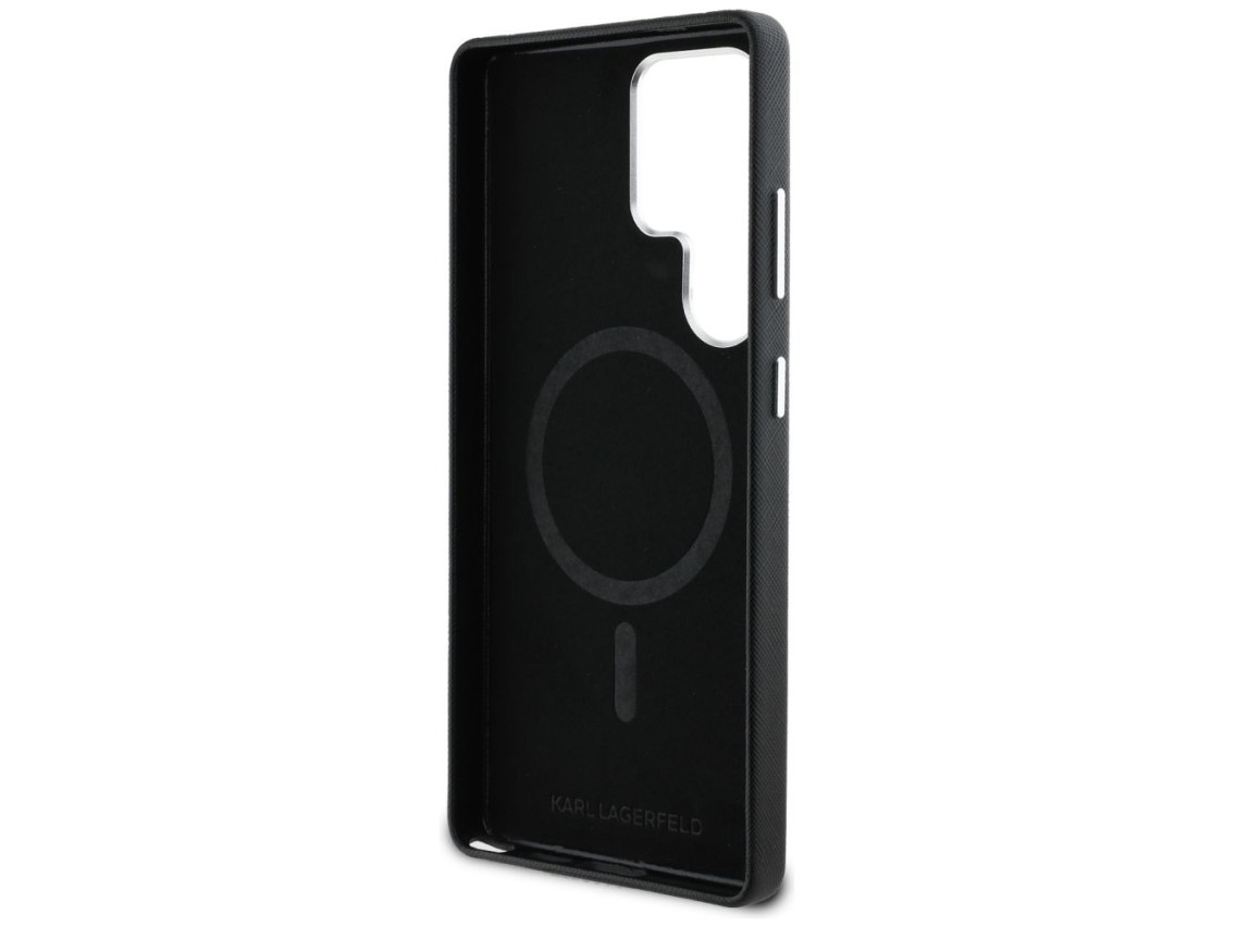Capa MagSafe Karl Lagerfeld Saffiano com Logo Met�lico Alongado para Samsung Galaxy S25 Ultra - Pret